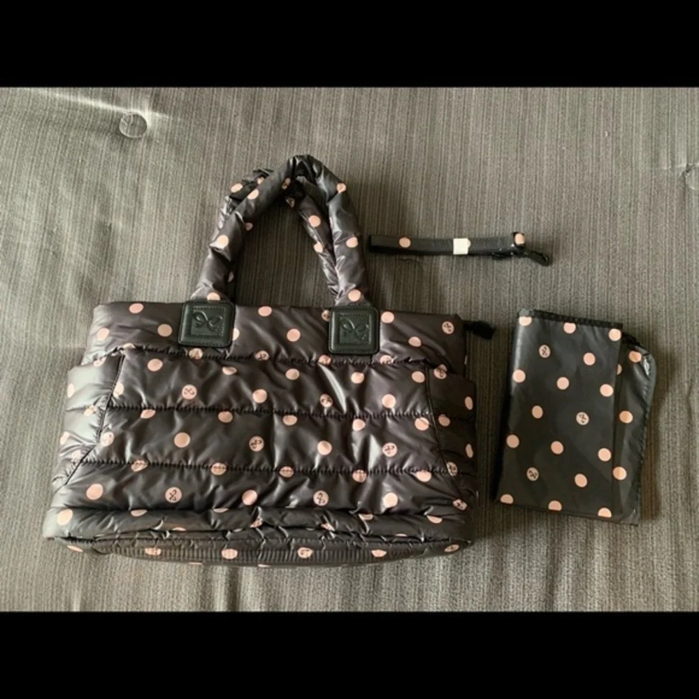 CiPU Large Polka Dot Diaper Baby Tote Bag Black Dark Brown Pink